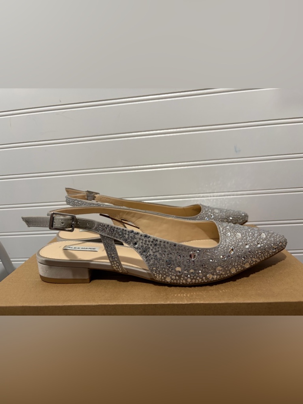 Alex Marie Silver Crystal-Embellished Pointed Slingback Flats - Picture 2 of 8